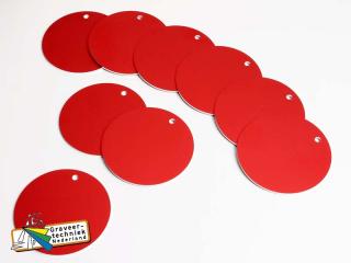 Blanco labels in rood (of blank, blauw, groen, zwart of goud geanodiseerd aluminium)